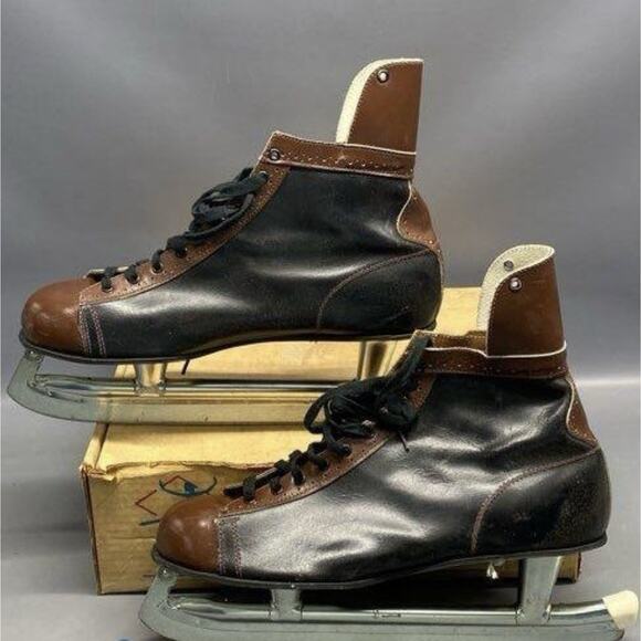 50s 60s Canadian Ringleader Figure Ice Skates Mens Brown Black Size 12 W/ Box main image 7